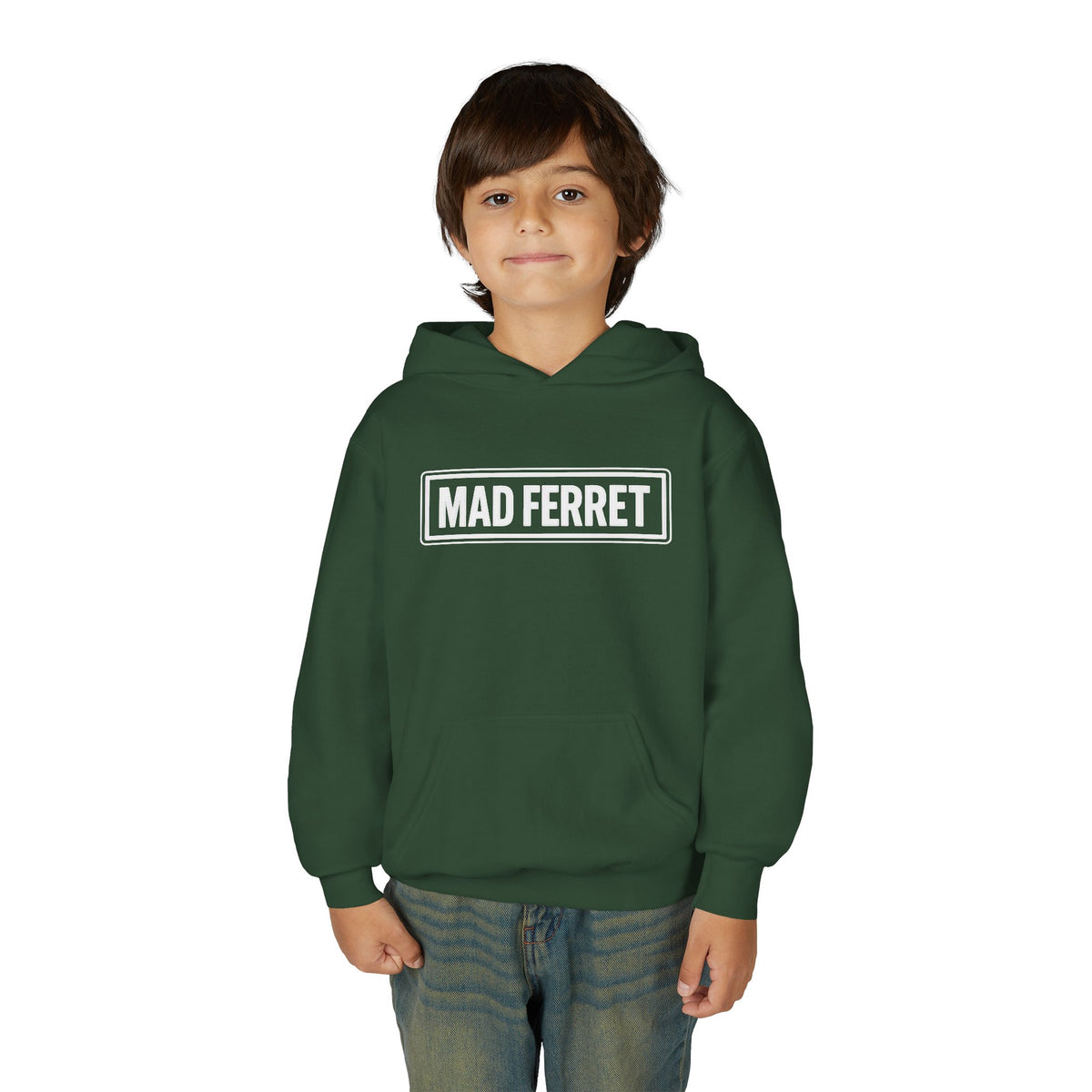Mad Ferret White Logo Youth Heavy Blend Hooded Sweatshirt