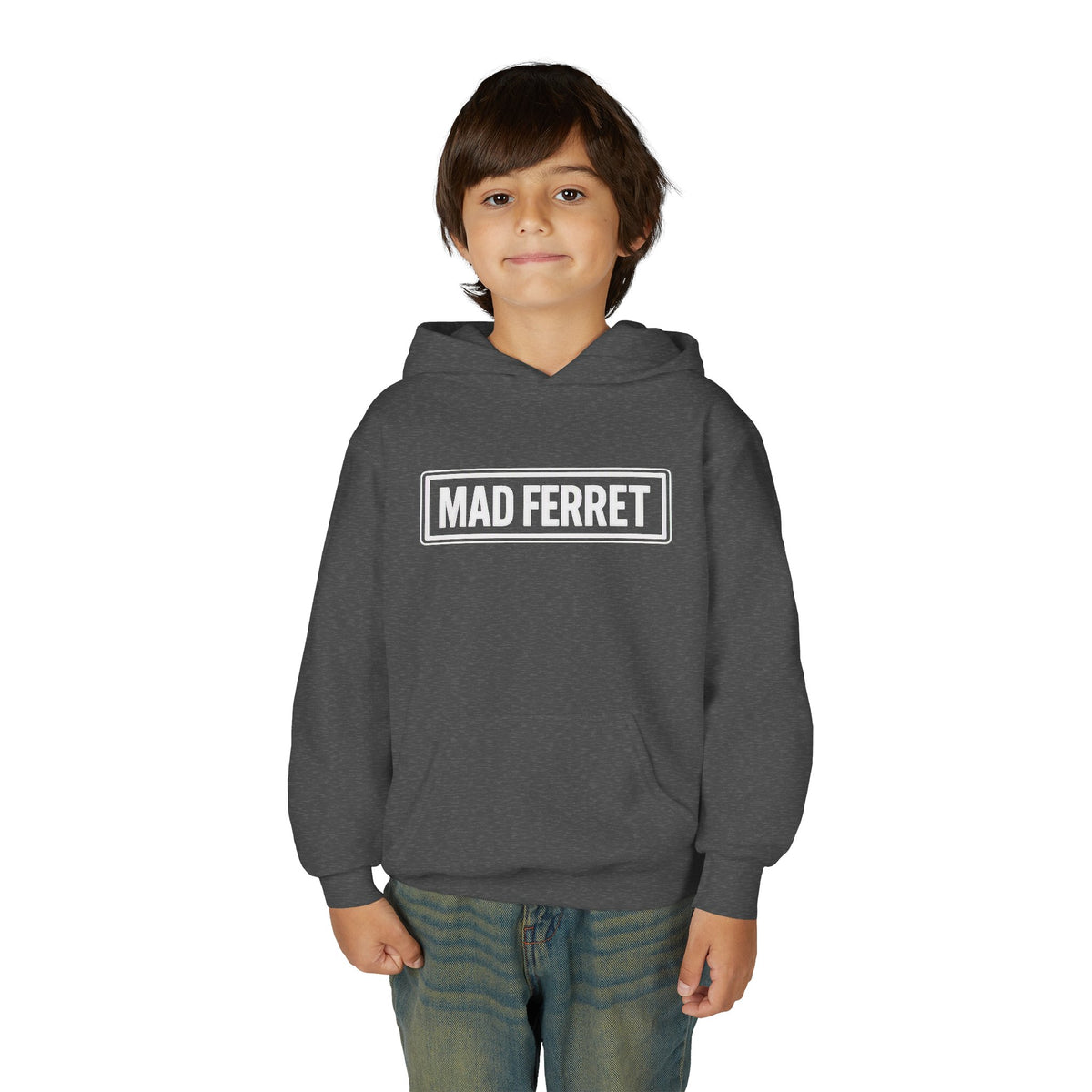 Mad Ferret White Logo Youth Heavy Blend Hooded Sweatshirt