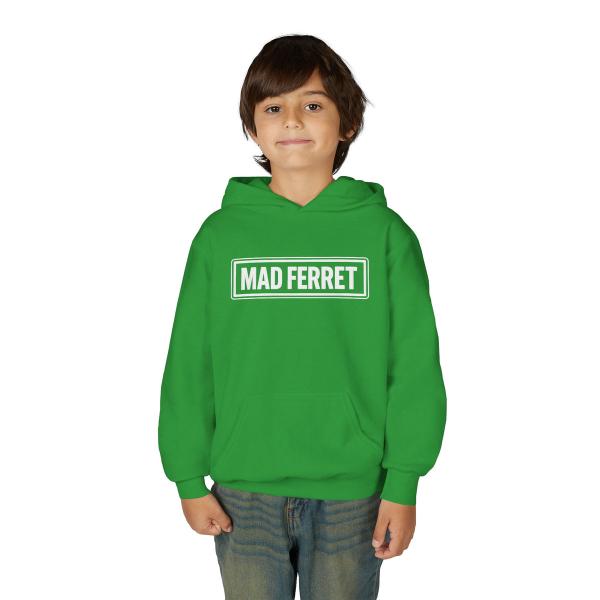 Mad Ferret White Logo Youth Heavy Blend Hooded Sweatshirt
